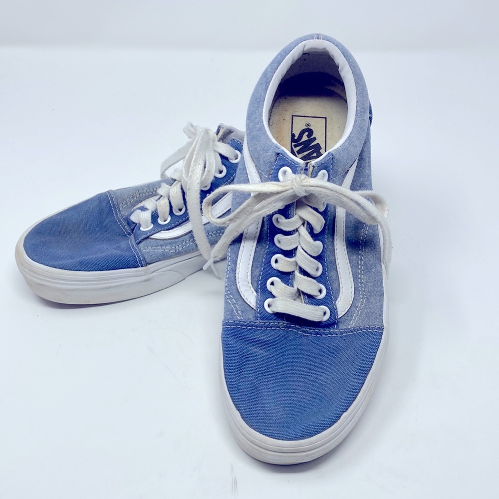 Vans Blue Chambray Denim White Sneakers Men’s Size 8